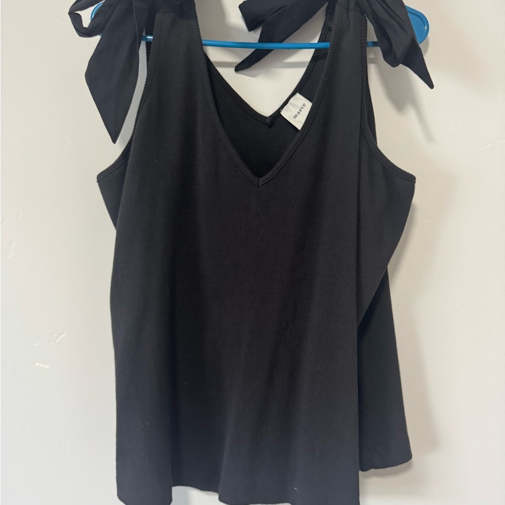 Maeve Black Tie-Shoulder Ribbed Tank Top